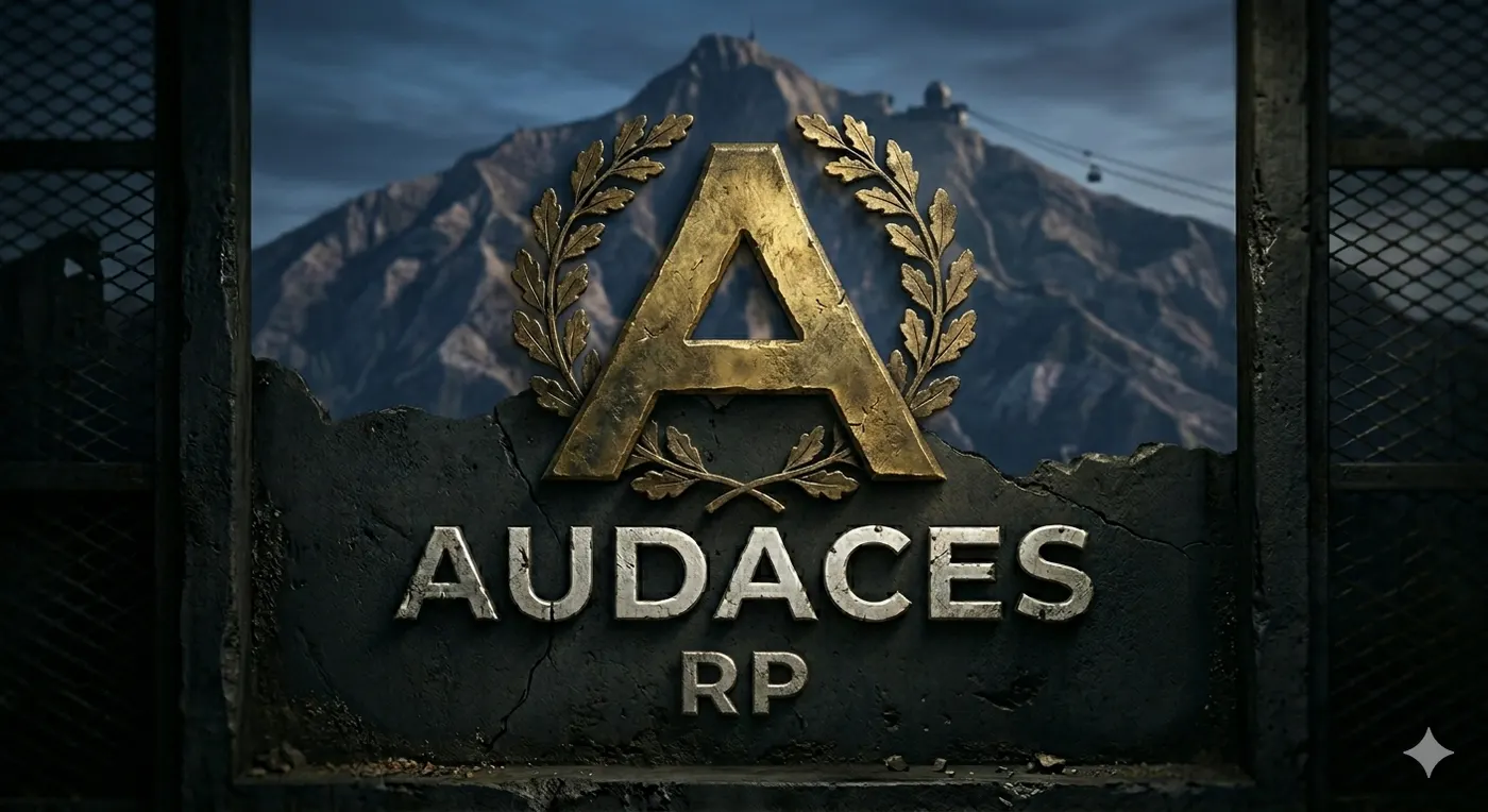 Logotipo de AUDACES RP: una A dorada entre laureles sobre una montaña